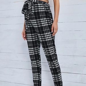 Black & White Plaid Paper Bag Pants